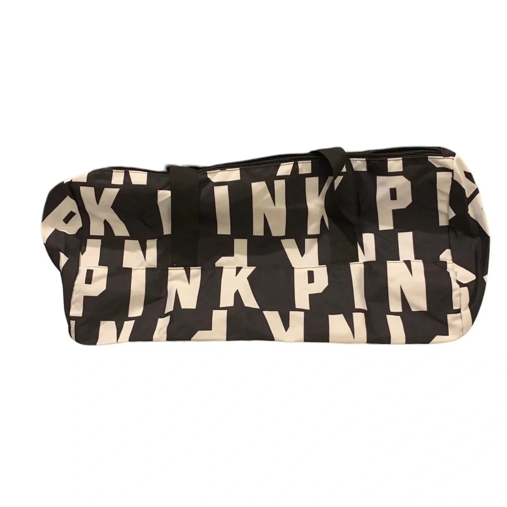 PINK Victoria's Secret PINK all over Logo in Black White Duffle Tote Gym bag - Picture 6 of 6